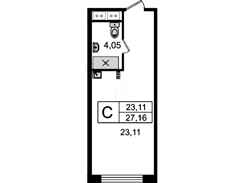 Квартира студия 27.16 м², 5/14 эт., Комплекс апартаментов «Ladozhsky Avenir»